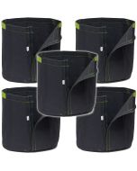 247Garden 3-Gallon Transplanter Fabric Pot w/Velcro Closure & Short Green Handles (Black 9H x 10D) 5-Pack w/Free Shipping USA