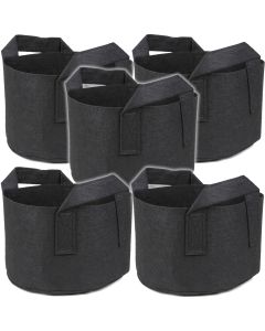 247Garden 1-Gallon Short and Wide Planters' Grow Bags w/Handles (Black 5H x 8D) 5-Pack w/USA Free Shipping