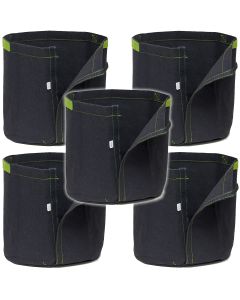 247Garden 5-Gallon Transplanter Fabric Pot w/Velcro Closure & Short Green Handles (Black 10H x 12D) 5-Pack w/USA Free Shipping
