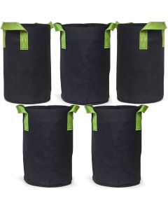 247Garden 2-Gallon Tall Aeration Fabric Pot/Tree Grow Bag (Black w/Green Handles 12H x 7D) 5-Pack w/USA Free Shipping