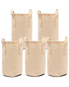 247Garden 1-Gallon Tall Aeration Fabric Pot/Tree Grow Bag (Tan w/Handles 9H x 6D) 5-Pack w/USA Free Shipping