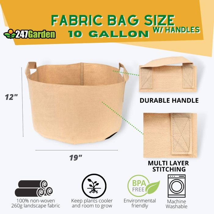 247Garden 10-Gallon Square Fabric Pots/Plant Grow Bags w/Handles