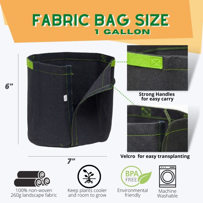 247Garden 1-Gallon Transplanter Grow Bags/Fabric Pots 5-Pack Black