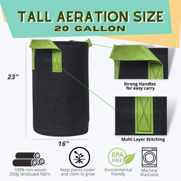 247Garden Tall Aeration Fabric Pots/Plant Grow Bags