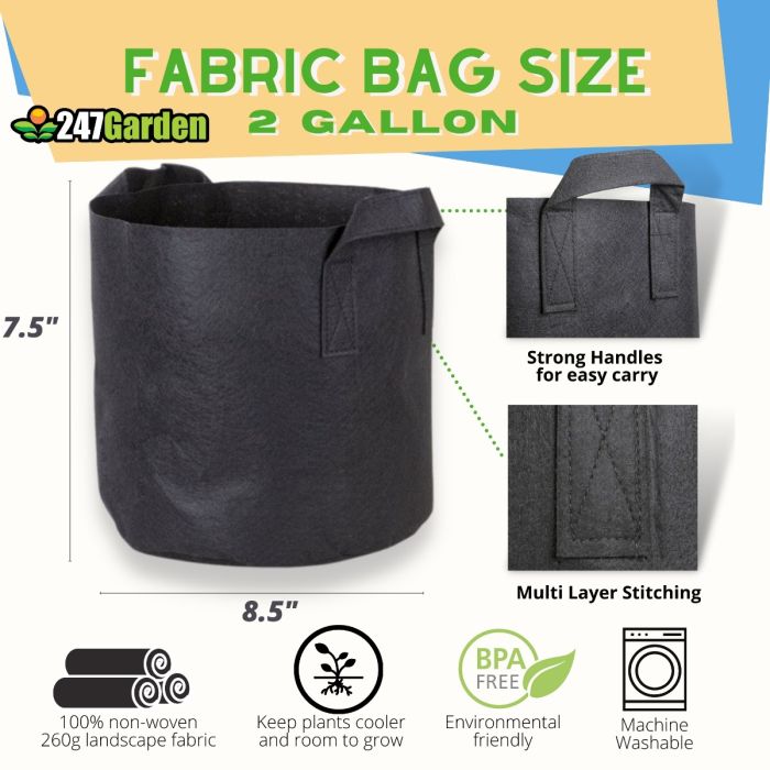 247Garden 2-Gallon Aeration Fabric Pot/Plant Grow Bags w/Handles (Black)