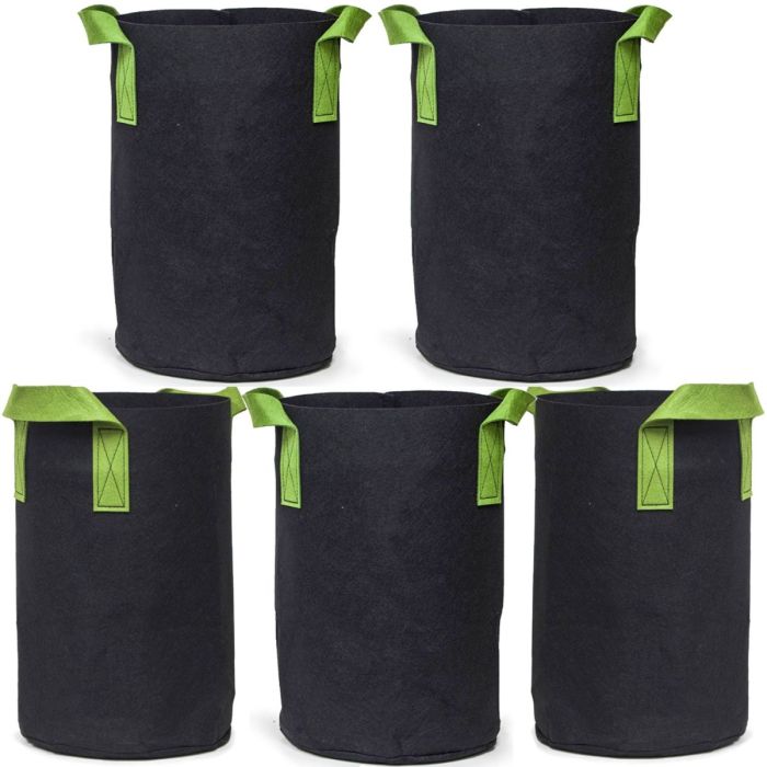247Garden 5-Gallon Tall Aeration Fabric Pot/Tree Grow Bag (Black w/Green  Handles 15H x 10D) 5-Pack w/USA Free Shipping