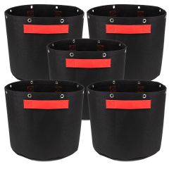 5-Pack 10-Gallon Bonsai LST Low Stress Training Fabric Pots W/ 8 Support Grommet Rings, 260GSM, 247Garden Black Grow Bags w/Short Red Handles 13H x 15D