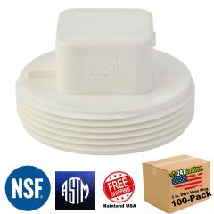 100-PK 3 in. DWV PVC MIPT Cleanout Plug Fitting for Drain, Waste and Vent ASTM D2655 NSF