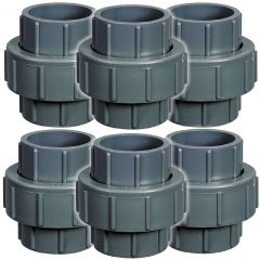 6-Pack 3/4 in. Schedule 80 PVC Unions SCH80 Socket Pipe Repair Fittings ASTM D2467/F1970