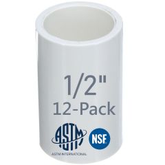 12-Pack 1/2 in. SCH-40 PVC Couplings Plumbing-Grade Pipe Fittings Slip/Socket NSF ANSI ASTM D2466