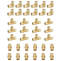 36Pcs 1/2" Pex-B Combo Fittings w/ 12 Each PEX Elbow, Tee, Coupling, 1/2" Pex Crimp Fittings For Pex Pipe, No Lead Brass, ASTM F1807