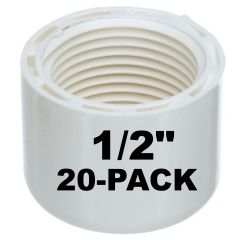 20-Pk 1/2 in. SCH-40 Female-Threaded NPT Caps PVC Pipe Fittings NSF ASTM D2466