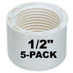 5-Pk 1/2 in. SCH-40 Female-Threaded NPT Caps PVC Pipe Fittings NSF ASTM D2466