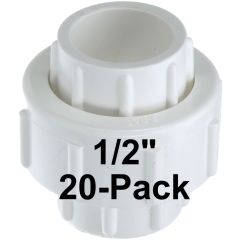 20-Pk 1/2 in. PVC Union w/ EPDM O-Ring Seals Schedule-40 Pipe Fitting Slip/Socket ASTM D2466/F1970 1/2"