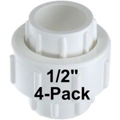 4-Pk 1/2 in. PVC Union w/ EPDM O-Ring Seals Schedule-40 Pipe Fitting Slip/Socket ASTM D2466/F1970 1/2"