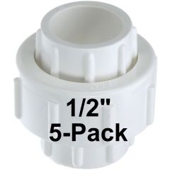 5-Pk 1/2 in. PVC Union w/ EPDM O-Ring Seals Schedule-40 Pipe Fitting Slip/Socket ASTM D2466/F1970 1/2"