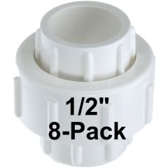 8-Pk 1/2 in. PVC Union w/ EPDM O-Ring Seals Schedule-40 Pipe Fitting Slip/Socket ASTM D2466/F1970 1/2"