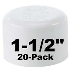 20-Pk 1-1/2 in. Schedule 40 PVC Caps/Socket End Plugs/Spigot Pipe Fitting NSF SCH40 ASTM D2466 1.5"