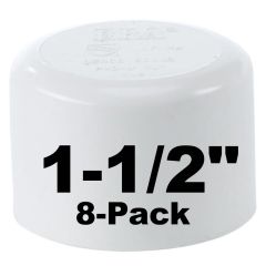 8-Pk 1-1/2 in. Schedule 40 PVC Caps/Socket End Plugs/Spigot Pipe Fitting NSF SCH40 ASTM D2466 1.5"