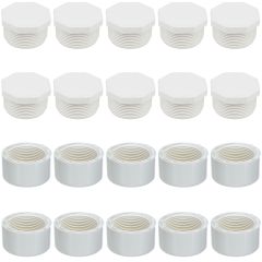 10-PK 1.5 in. SCH-40 PVC Female-Threaded NPT End Cap + 10-PK 1.5 in. PVC Male Threaded Plug Fittings NSF ASTM D2466 (20-Piece Set)