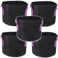 5-Pack 3-Gallon Grow Bags w/Short Purple Handles, Black 260GSM