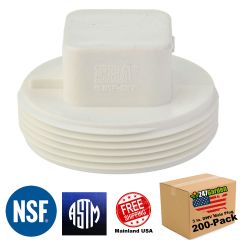 200-PK 3 in. DWV PVC MIPT Cleanout Plug Fitting for Drain, Waste and Vent ASTM D2655 NSF