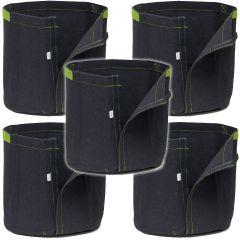 247Garden 4-Gallon Transplanter Fabric Pot w/Velcro Closure & Short Green Handles (Black 10H x 11D) 5-Pack