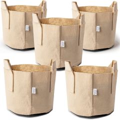 247Garden 1-Gallon Aeration Fabric Pot/Plant Grow Bag w/Handles (Tan 6H x 7D) 5-Pack