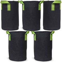 247Garden 2-Gallon Tall Aeration Fabric Pot/Tree Grow Bag (Black w/Green Handles 12H x 7D) 5-Pack