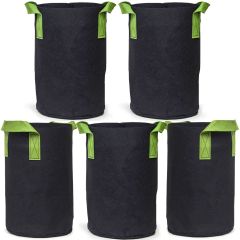 247Garden 3-Gallon Tall Aeration Fabric Pot/Tree Grow Bag (Black w/Green Handles 12.5H x 8.5D) 5-Pack