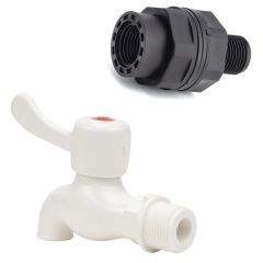 247Garden 1/2 in. ABS Tank Connector w/ One-Way PVC Male Adapter Faucet Combo