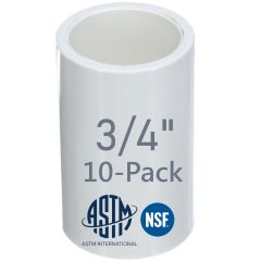 10-Pack 3/4 in. SCH-40 PVC Couplings Plumbing-Grade Pipe Fittings Slip/Socket NSF ANSI ASTM D2466