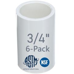 6-Pack 3/4 in. SCH-40 PVC Couplings Plumbing-Grade Pipe Fittings Slip/Socket NSF ANSI ASTM D2466