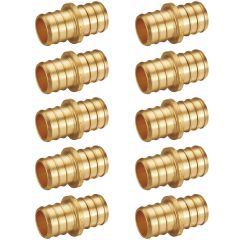 10-Pack Pex 3/4 Inch X 3/4 inch Straight Couplings Barb Crimp Brass Fittings For Pex Tubing/Pipe, ASTM F1807