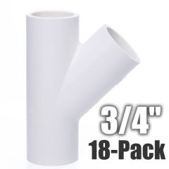 18-Pack 3/4 in. SCH-40 PVC Skew Tees Y-Fittings 3-Way 45-Degree Lateral Tees Pipe Socket NSF ASTM D2466