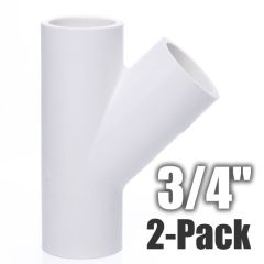 2-Pack 3/4 in. SCH-40 PVC Skew Tees Y-Fittings 3-Way 45-Degree Lateral Tees Pipe Socket NSF ASTM D2466