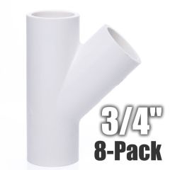 8-Pack 3/4 in. SCH-40 PVC Skew Tees Y-Fittings 3-Way 45-Degree Lateral Tees Pipe Socket NSF ASTM D2466