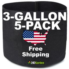 5-Pack 247Garden 3-Gallon Basic Black Fabric Pot 200GSM No Handles 9H x 10D BPA-Free