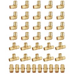 40pcs 1/2 in. PEX-B Lead Free Brass F1807 PEX Fitting Combo w/ 20pcs 1/2" Crimp Fitting Elbow, 10pcs 1/2" Tees, 10pcs 1/2" Coupling