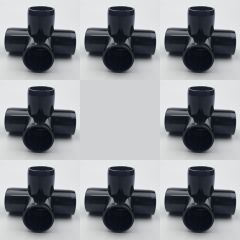 8-Pk 1/2 in. 4-Way Black PVC Elbow Construction Fittings ASTM SCH-40 Furniture-Grade Pipe Connectors