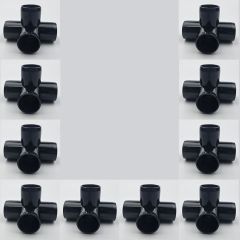 10-Pk 3/4" 4-Way Black PVC Elbows+Tees Furniture-Grade ASTM SCH40 Construction Fittings