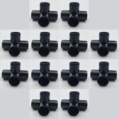 12-Pk 3/4" 4-Way Black PVC Elbows+Tees Furniture-Grade ASTM SCH40 Construction Fittings