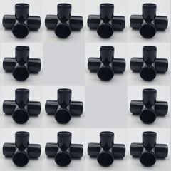 14-Pk 3/4" 4-Way Black PVC Elbows+Tees Furniture-Grade ASTM SCH40 Construction Fittings