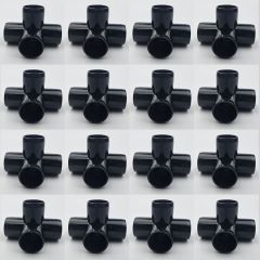 16-Pk 3/4" 4-Way Black PVC Elbows+Tees Furniture-Grade ASTM SCH40 Construction Fittings