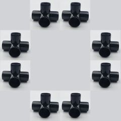 8-Pk 3/4" 4-Way Black PVC Elbows+Tees Furniture-Grade ASTM SCH40 Construction Fittings