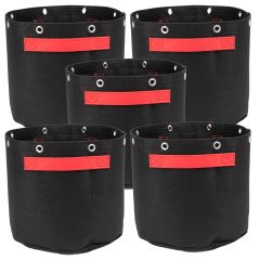 5-Pack 7-Gallon Bonsai LST Low Stress Training Fabric Pots W/ 8 Support Rings, 260GSM 247Garden Black Grow Bags w/Short Red Handles 12H x 13D