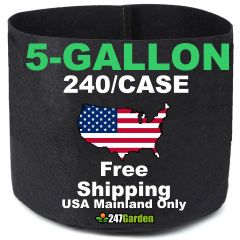 Wholesale 5-Gallon 240/Case Basic Black Fabric Grow Bags 200GSM No Handles 10H x 12D