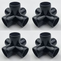 4-Pk 3/4 in. 5-Way Black PVC Elbows ASTM SCH40 Furniture-Grade Construction Fittings