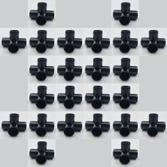 24-Pk 3/4" 4-Way Black PVC Elbows+Tees Furniture-Grade ASTM SCH40 Construction Fittings