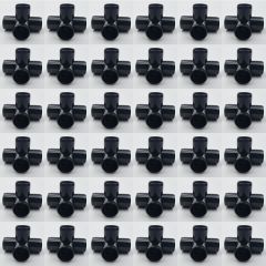 36-Pk 3/4" 4-Way Black PVC Elbows+Tees Furniture-Grade ASTM SCH40 Construction Fittings